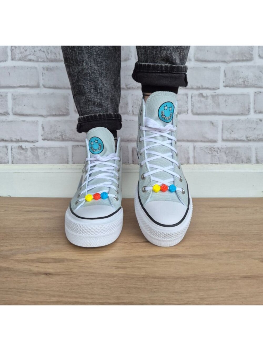 Converse Chuck Taylor Lift Platform Smiles 8 Womens Shoes Sneakers Blue A16296C - Picture 4 of 10